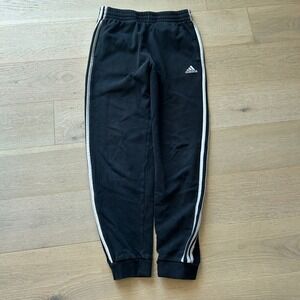 Adidas Boys Black Fleece Joggers Three Stripe Athletic Pants Size L 14/16